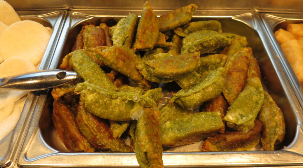 佛汉铁板烧饭店的绿色饺子